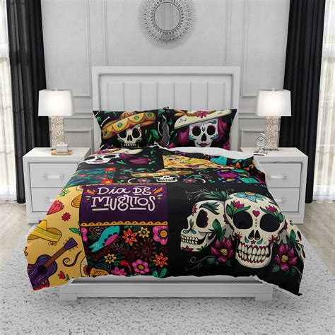 Festive Sugar Skull Bedding Dead Bedroom Skull Duvet Cover Bed