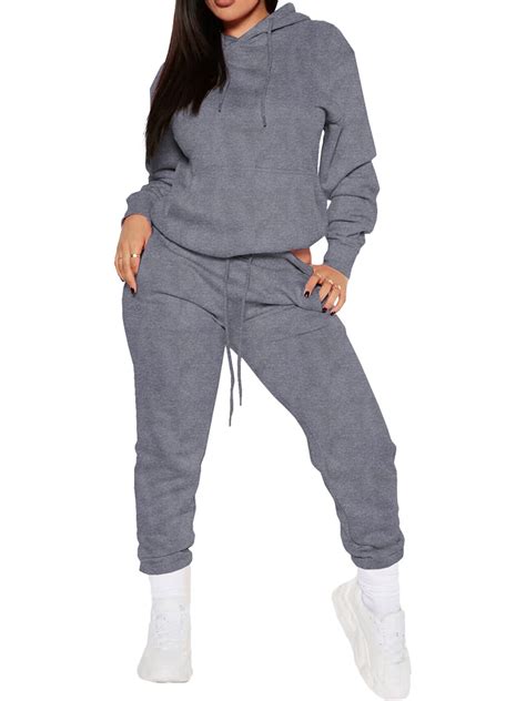 Frontwalk Women Two Piece Outfit Long Sleeve Tracksuit Sets Hooded Sweatsuits Ladies Casual