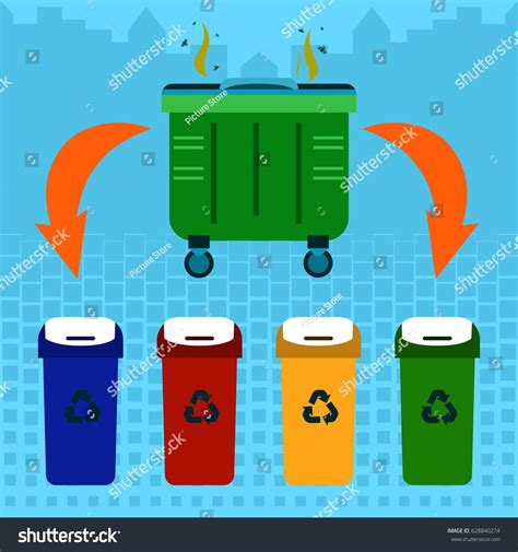 Waste Sorting Stinky Garbage Container Four Stock Illustration