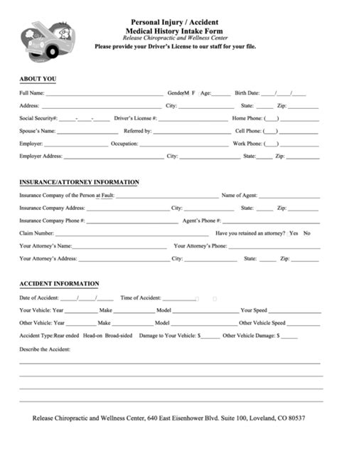 Medical History Intake Form Printable Pdf Download