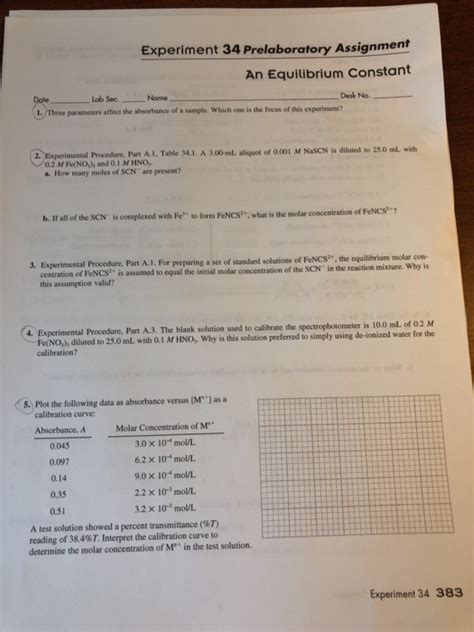 Solved Experiment Prelaboratory Assignment An Equilibrium Chegg