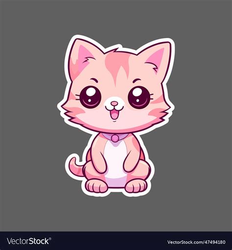 Cute pink cat character sticker Royalty Free Vector Image