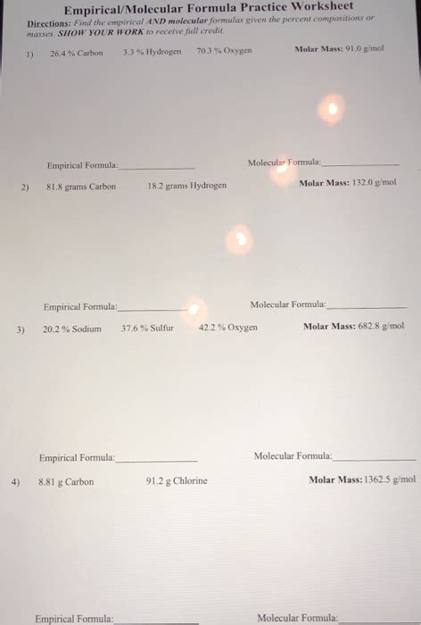 Molecular Formula Worksheet