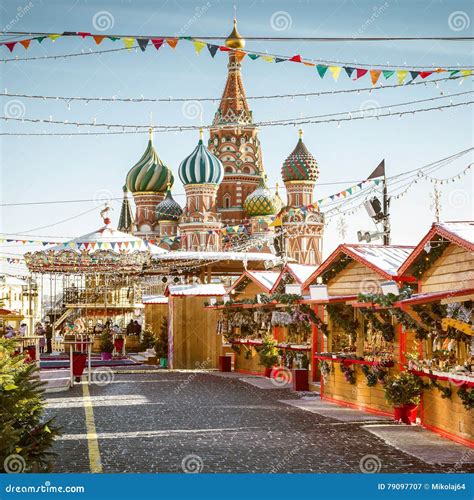 Christmas Village Fair on Red Square in Moscow, Russia Stock Image ...