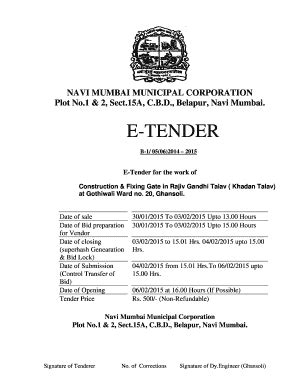 Fillable Online Nmmc Maharashtra Etenders Rajiv Gandhi Talav B Doc