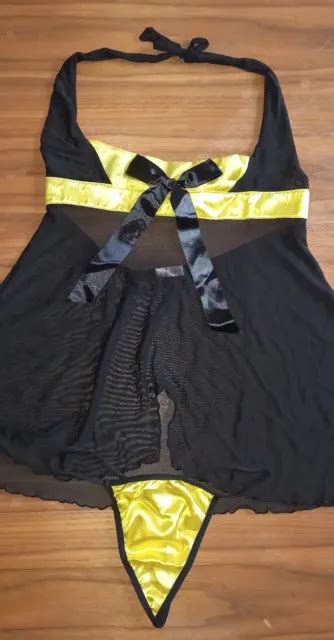 Lingerie Sexy Rotique Ensemble Noir Et Jaune Nuisette Seins Nus Et