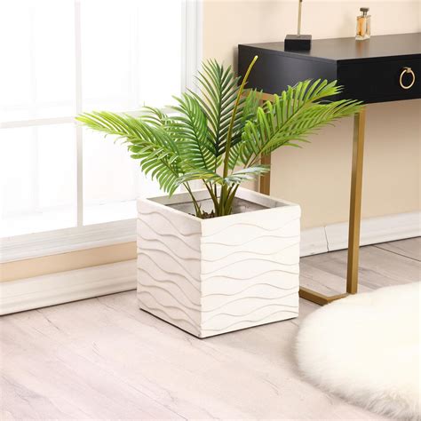 White Mgo Wavy Design Square Planter