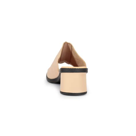 Tamanco Vestige Couro Pelica De Cabra Nude Salto Grosso