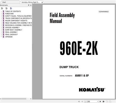 Komatsu Mining Rigid Dump Trucks 960e 2k Field Assembly Manualceaw006502