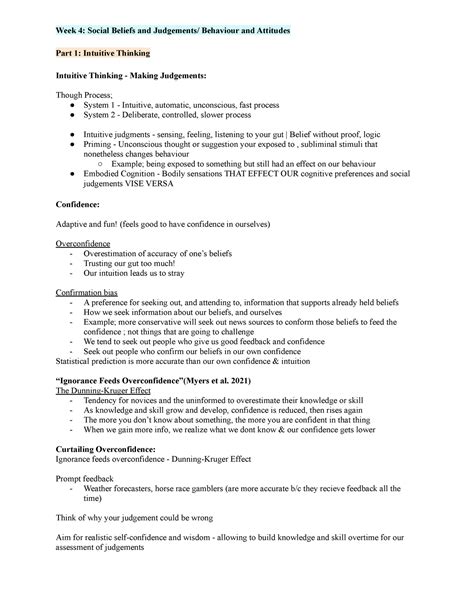 Week Lecture Notes Week Social Beliefs And Judgements Behaviour