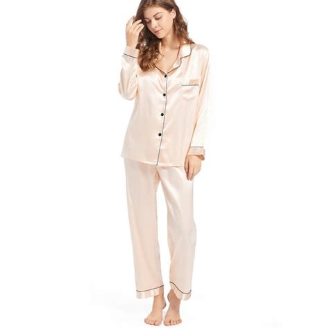 Womens Silk Satin Pajamas Long Sleeve Pj Set Two Piece Sleepwear Silky