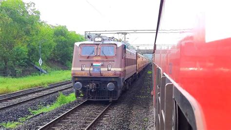 Kochuveli Porbandar Express Crossing Konkan Kanya Express At Rajapur