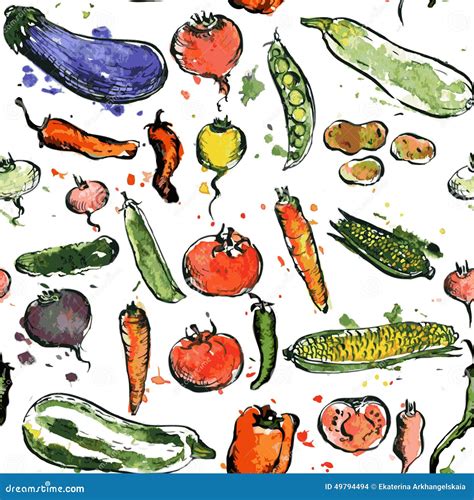 Set Of Drawing Vegetables And Fruits Vector Illustration