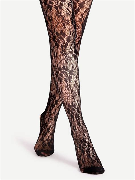 Black Floral Pattern Jacquard Pantyhose Stockings Pantyhose Stockings