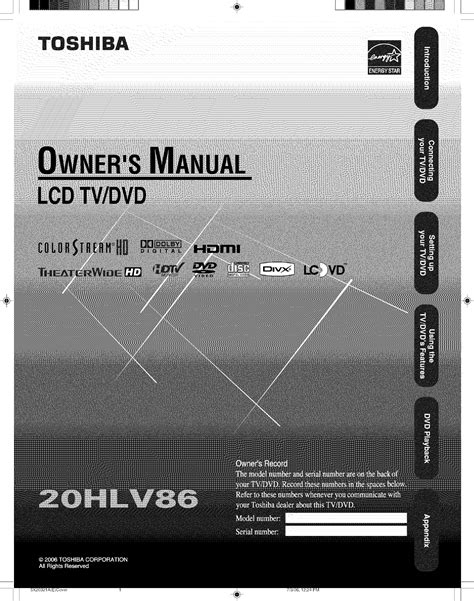 Toshiba 20hlv86 User Manual Lcd Tvdvd Manuals And Guides L0608666