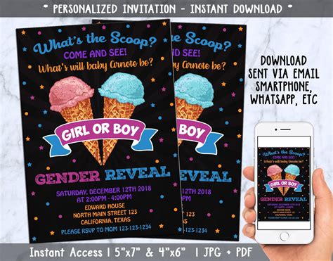 Whats The Scoop Gender Reveal Invitation Ice Cream Gender Etsy