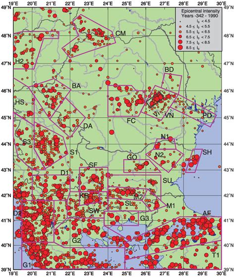 Earthquake epicenter map (I 0 = epicentral intensity) with the seismic... | Download Scientific ...