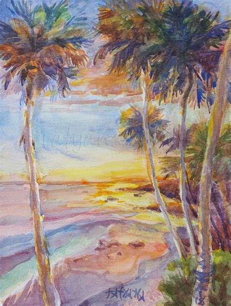 Beach Sunset Watercolor at GetDrawings | Free download