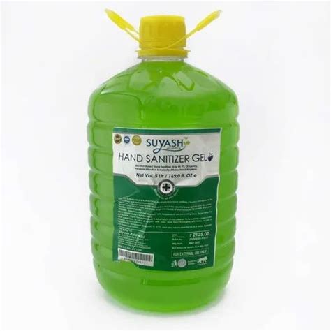 Hand Sanitizer Liquid Alcohol Base Green Color 5ltr Transparent Bottle