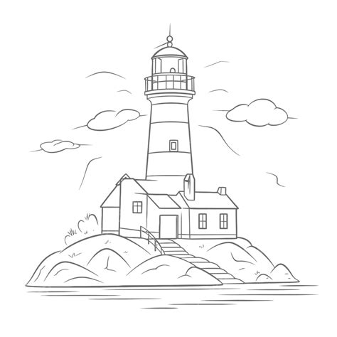 De Licône Du Phare De Lîle Page De Livre De Coloriage Contour Croquis