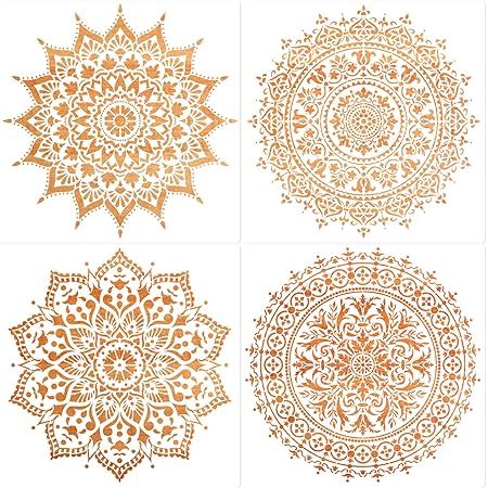 4 Pcs Groß Mandala Schablonen Stencils Kit Blume Grenze Schablonen