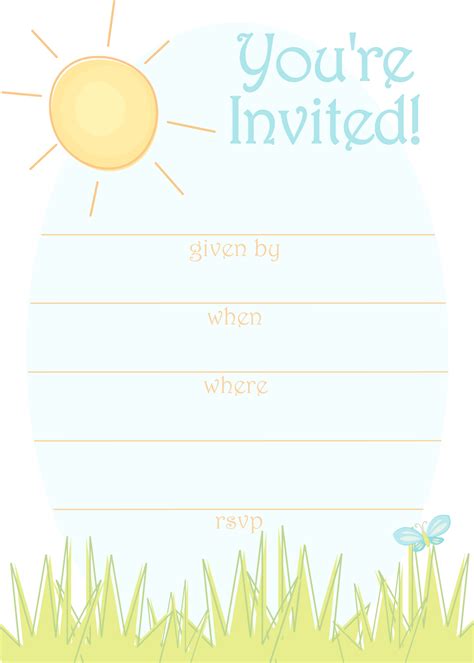 Free Printable Party Invitations: Sunny Day Invitation for a Summer Party