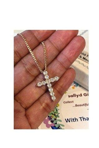 Cute Gold Cross K Gold Filled Diamante Cross Cz Clear Stone Cross