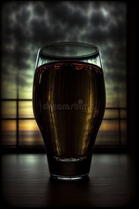 A Glass Filled With Liquid Sitting On Top Of A Wooden Table Generative