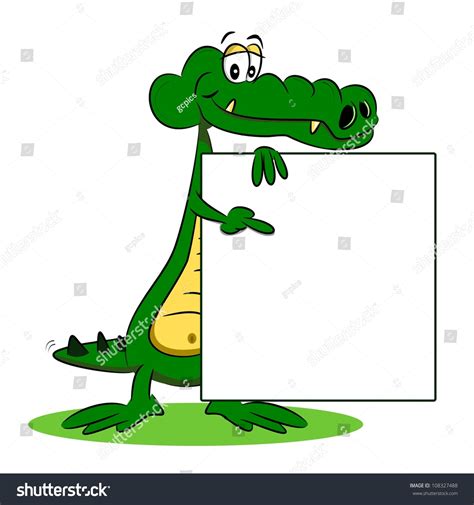 Cartoon Crocodile Holding Blank Billboard Sign Vector De Stock Libre