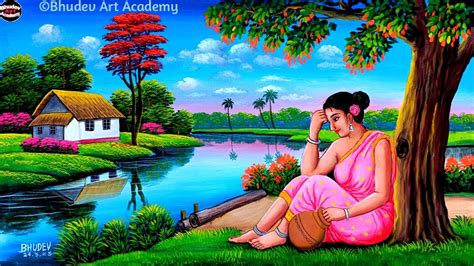 Indian Village Women Paintingbeautiful Indian Village Scenery Painting