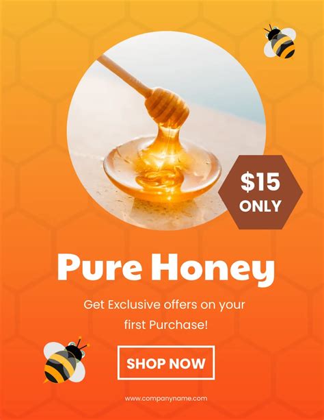 Natural Pure Honey Sale Poster Template Venngage