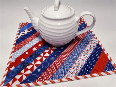 Scrappy Americana Quilted Candle Mat Square Red White Blue Etsy