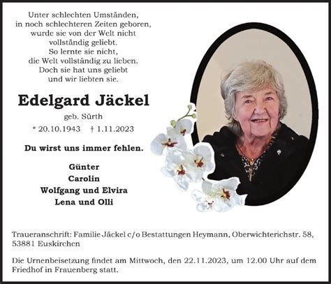 Traueranzeigen von Edelgard Jäckel WirTrauern