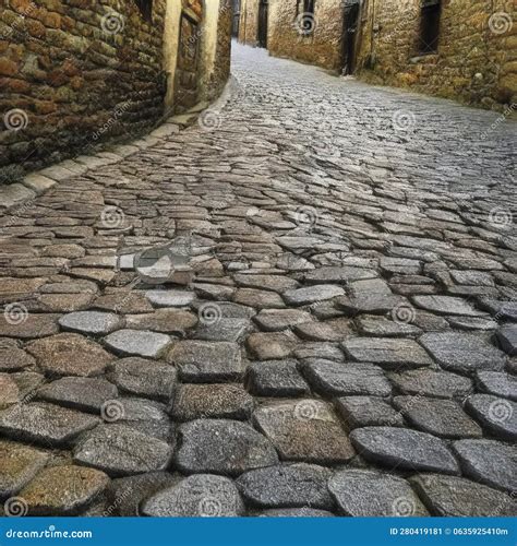 Cobblestone Road in the Old Town. Stock Illustration - Illustration of ...