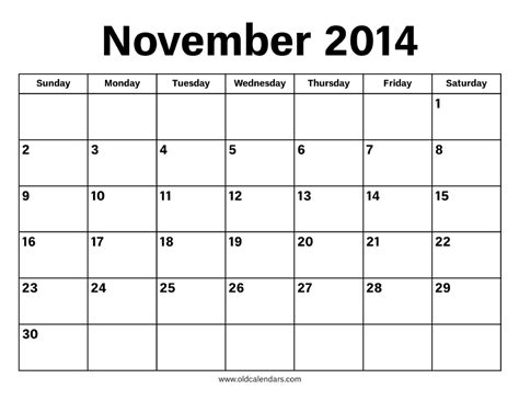 November 2014 Calendar – Printable Old Calendars