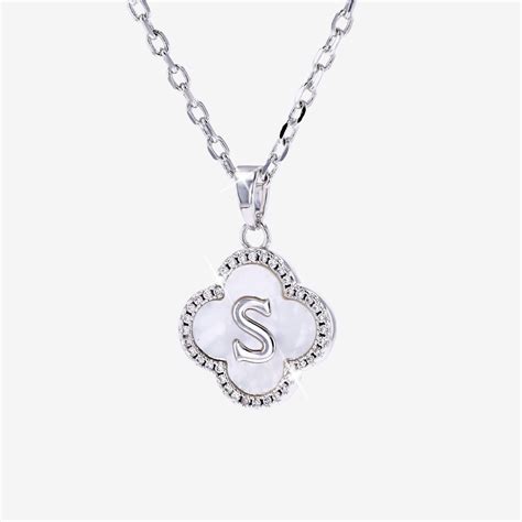 Real Mother Of Pearl Clover Initial S Necklace Warren James