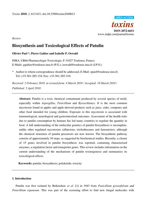 (PDF) Biosynthesis and Toxicological Effects of Patulin