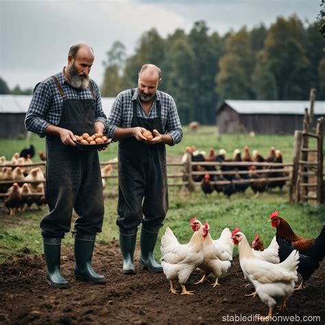 farm life scene  farmers feeding chickens stable diffusion