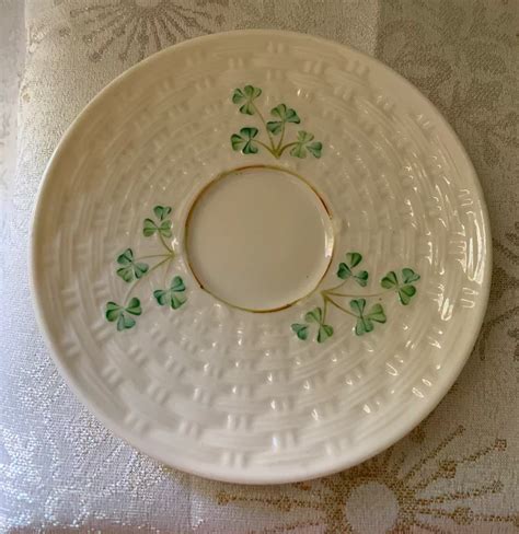 Irish Belleek China Shamrock Saucer Rd Mark Treasure Antique