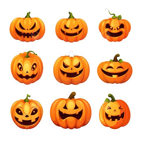 Halloween Pumpkins Set Funny Faces Pumpkin Pattern Jackolantern Facial