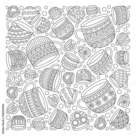 Pattern For Coloring Book With Cups Stock Vector Adobe Stock