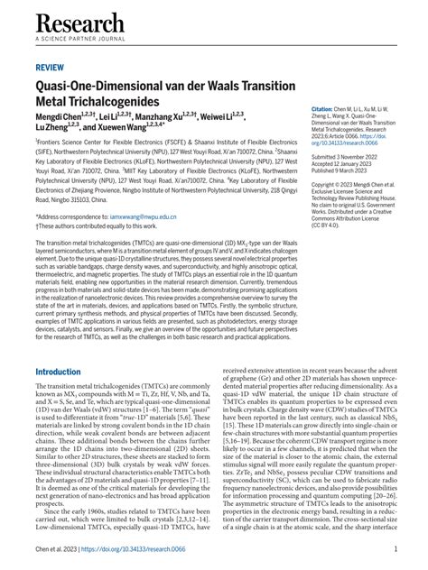 Pdf Quasi One Dimensional Van Der Waals Transition Metal Trichalcogenides