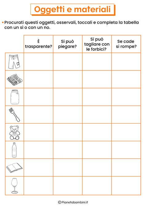 Oggetti E Materiali Schede Didattiche Per La Scuola Primaria