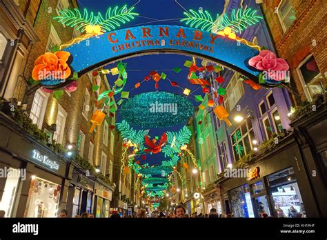 Carnival Theme Christmas Decorations In Carnaby Street In The West End