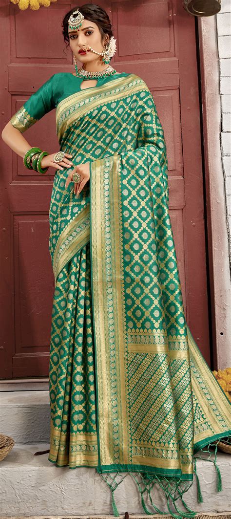 Traditional Wedding Green Color Banarasi Silk Silk Fabric Saree