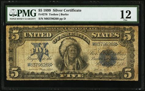 1899 $5 Five Dollars "Indian Chief" Silver Certificate Large Size Bank ...