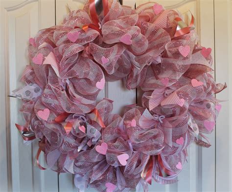 Deco Mesh Pink Heart Wreath Pink And Siver Heart Decoration