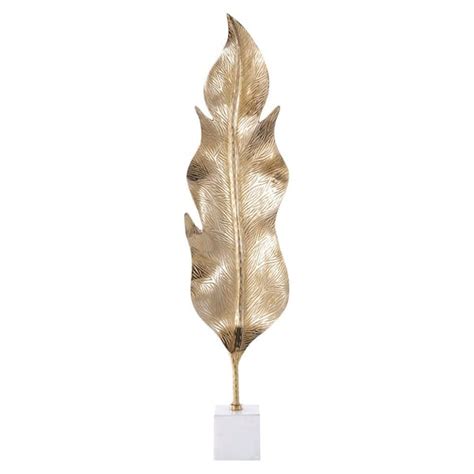 Litton Lane Gold Aluminum Metal Tall Textured Leaf Sculpture With White