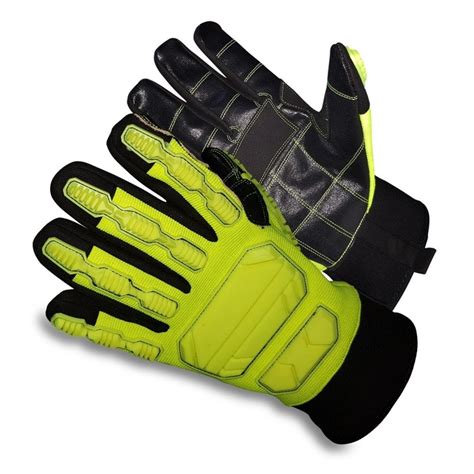 Neon Greenblack Pu Anti Impact Oilfield Work Gloves Cut Resistant