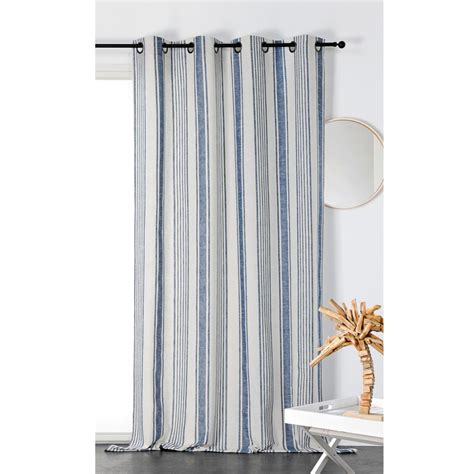 Rideau Tamisant Effet Rayures D Antan Bleu X Cm Polyester